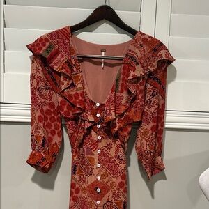 Free People Red and Orange Long Sleeve Dress